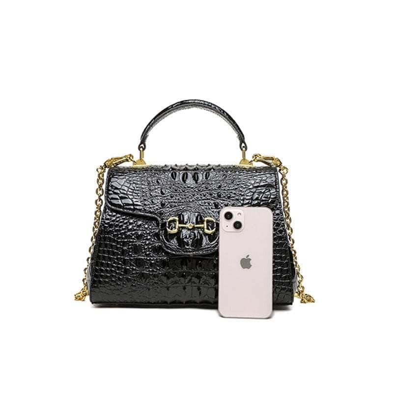 Crocodile Shoulder Handbag with Leather Top Handle