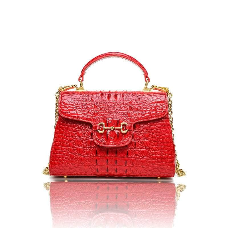 Crocodile Shoulder Handbag with Leather Top Handle Red