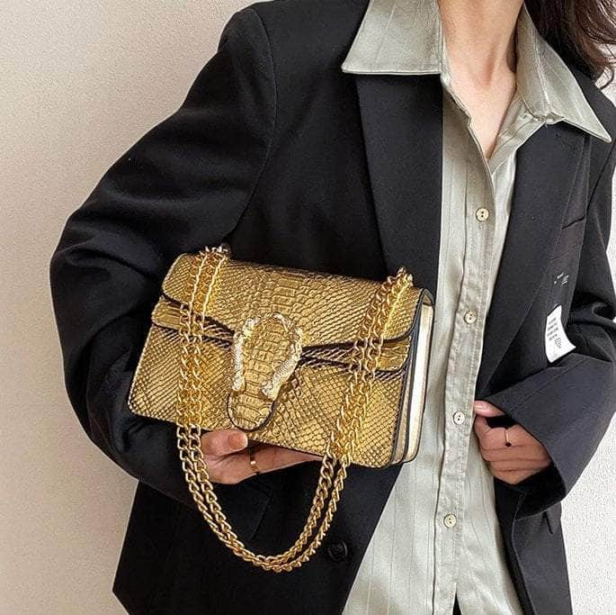 Crocodile Skin Crossbody Shoulder Flap Bag