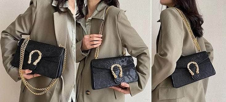 Crocodile Skin Crossbody Shoulder Flap Bag