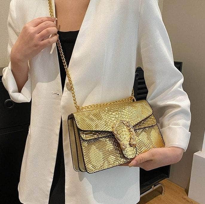 Crocodile Skin Crossbody Shoulder Flap Bag