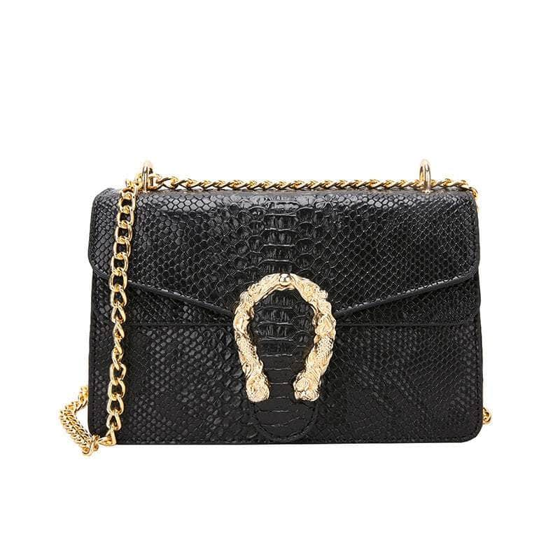 Crocodile Skin Crossbody Shoulder Flap Bag Black