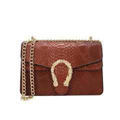 Crocodile Skin Crossbody Shoulder Flap Bag Brown