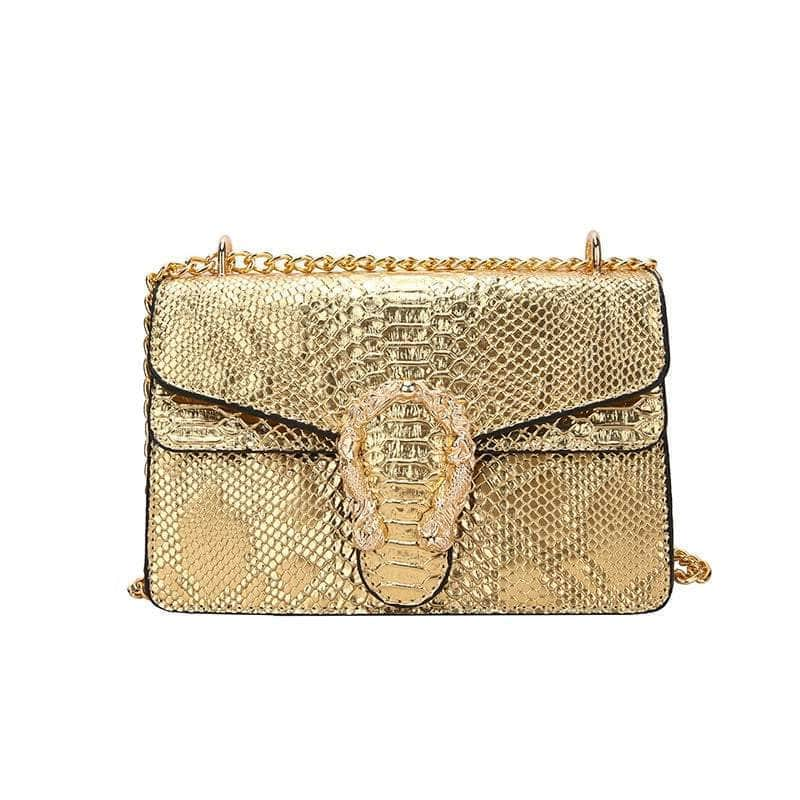 Crocodile Skin Crossbody Shoulder Flap Bag Gold