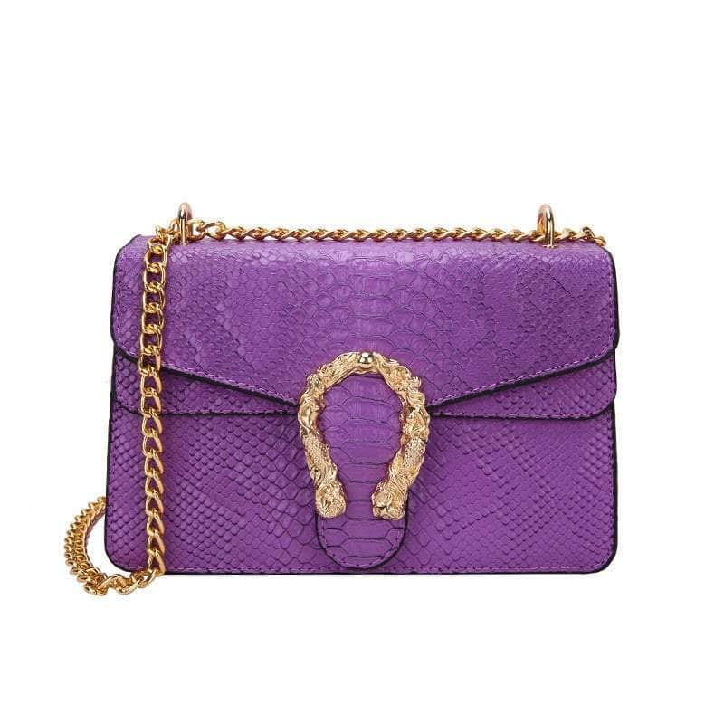 Crocodile Skin Crossbody Shoulder Flap Bag Purple