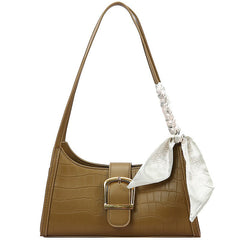 Crocodile-Textured Faux Leather Baguette Bag with Twilly Scarf Detailing