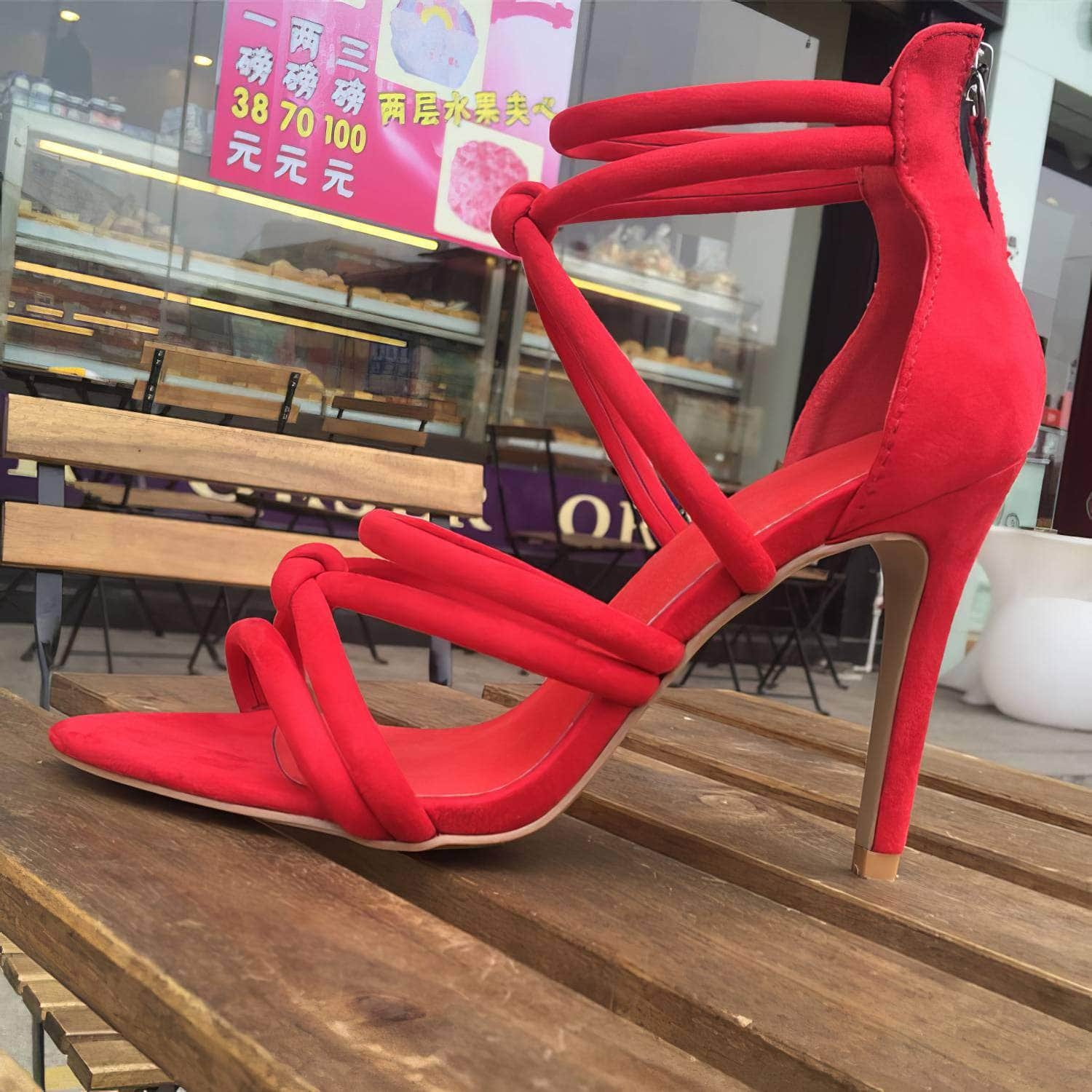 Cross Strappy Back Zip Heels