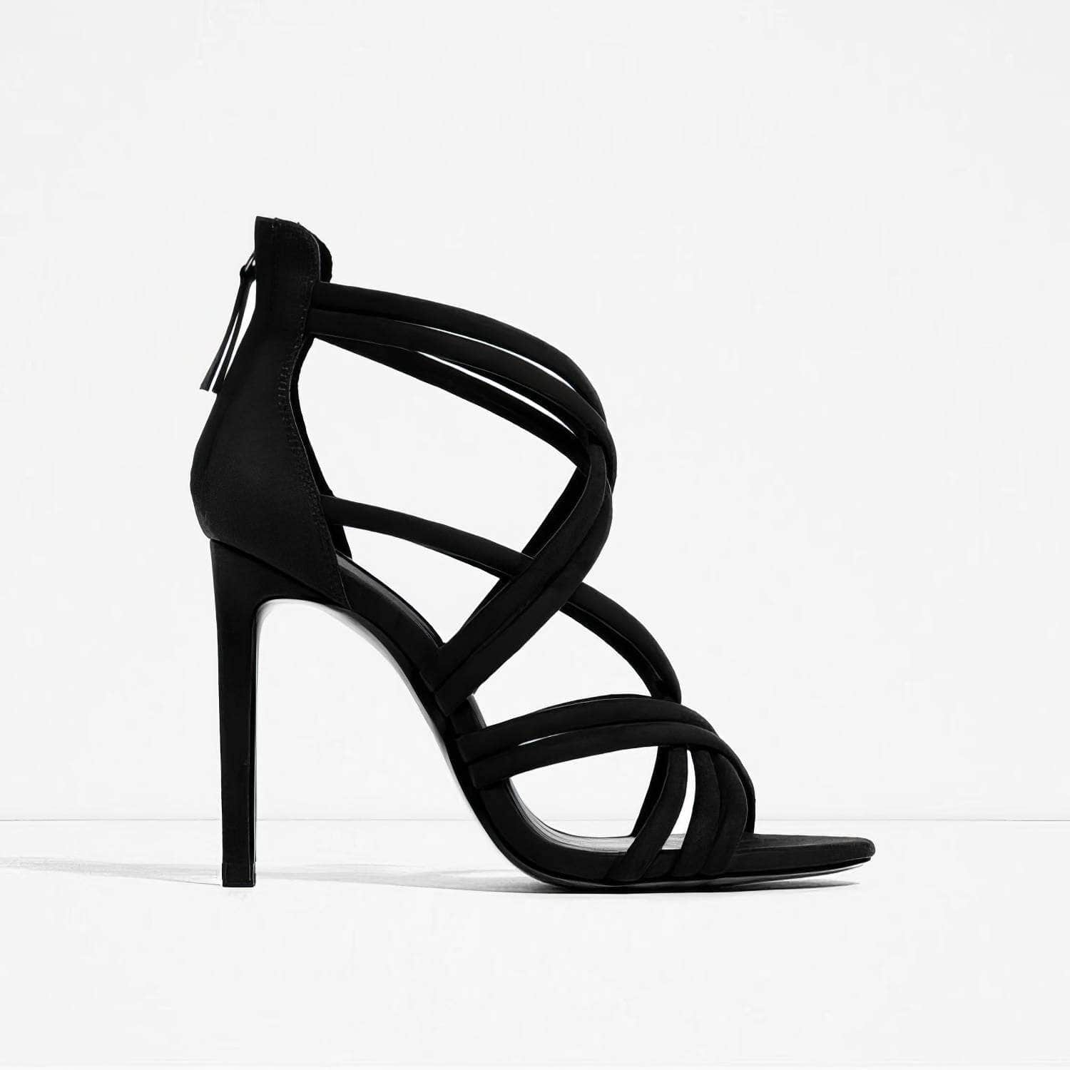 Cross Strappy Back Zip Heels EU 34 / Black/Leather / 7.5CM