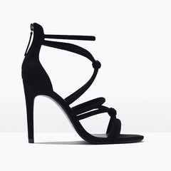 Cross Strappy Back Zip Heels EU 34 / Black/Velvet / 7.5CM