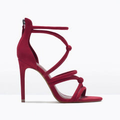 Cross Strappy Back Zip Heels EU 34 / Red / 7.5CM