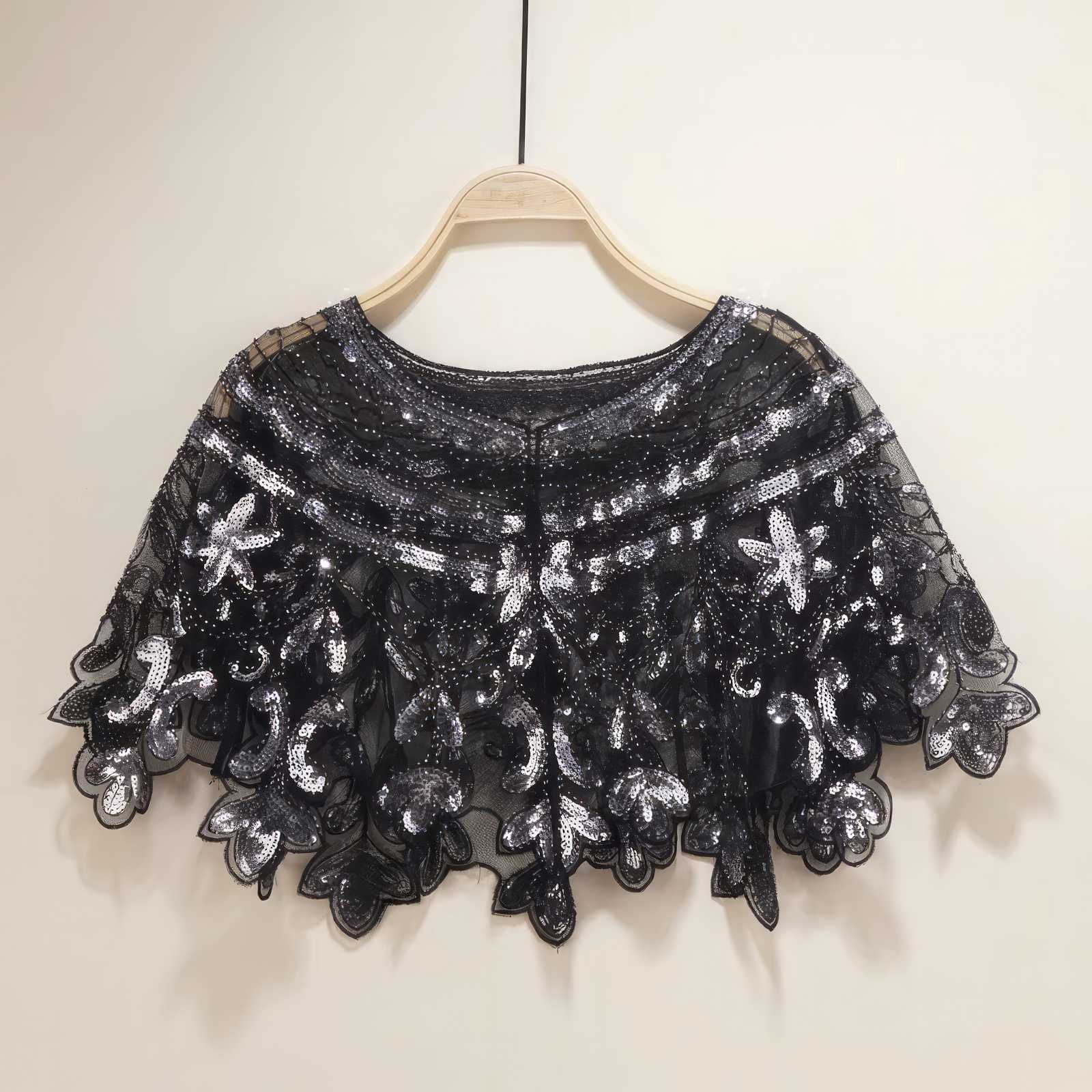 Crystal Beaded Cape Collar Top S / Silver