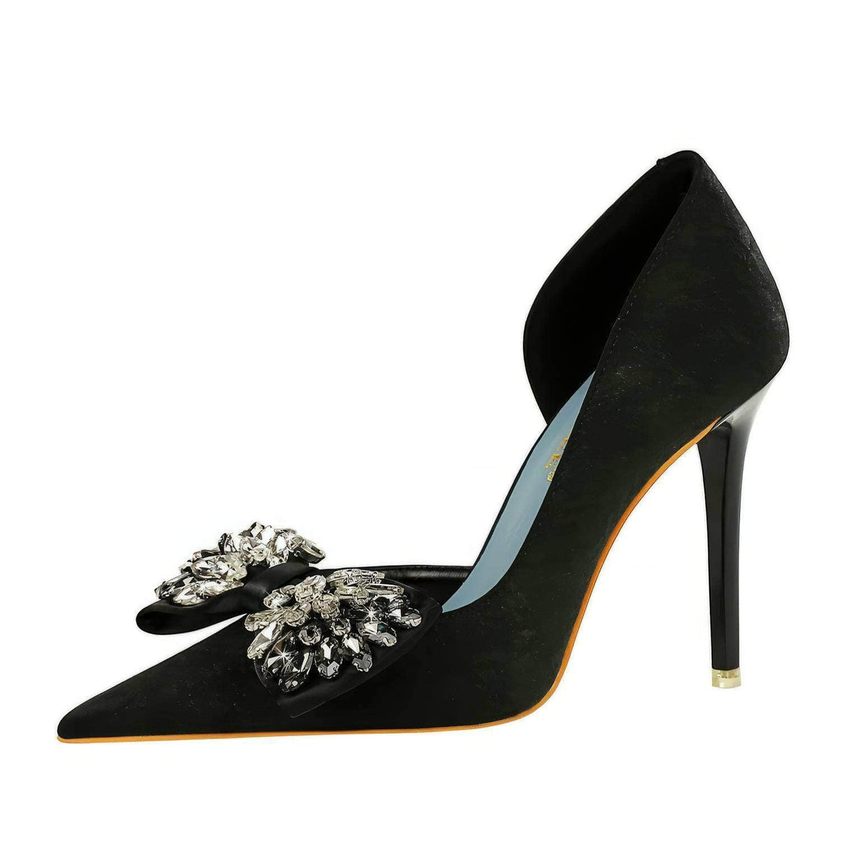 Crystal Butterfly Knot Ankle Cut Heels 35 / Black / 7.5CM