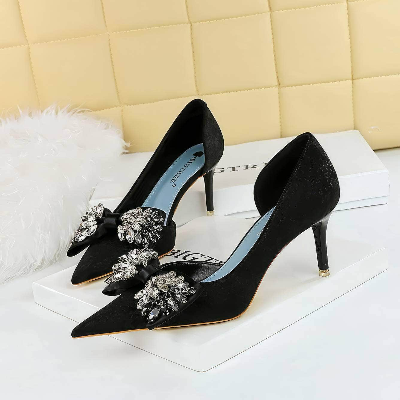 Crystal Butterfly Knot Ankle Cut Heels