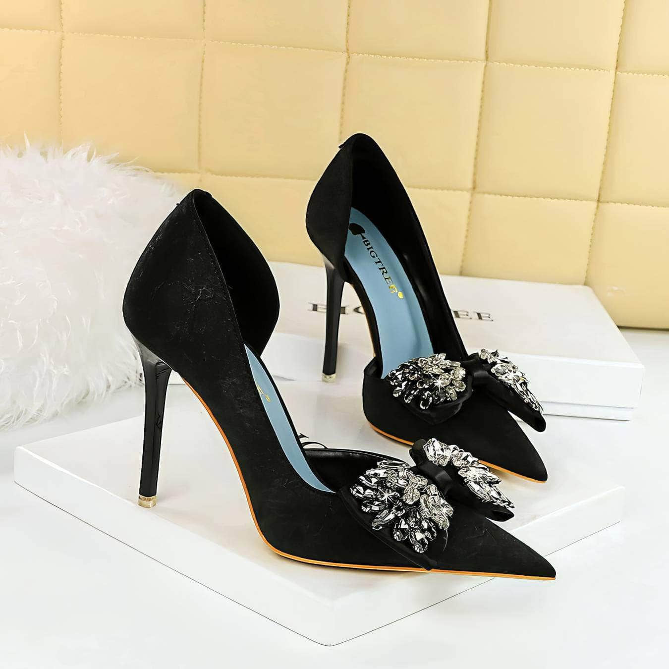 Crystal Butterfly Knot Ankle Cut Heels