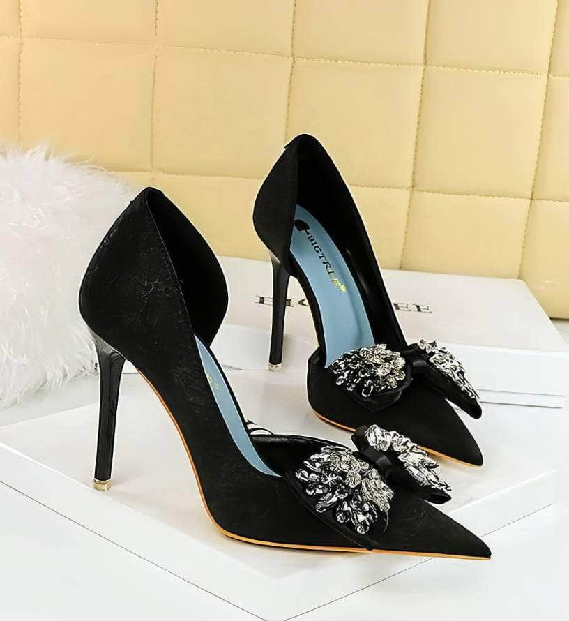 Crystal Butterfly Knot Ankle Cut Heels