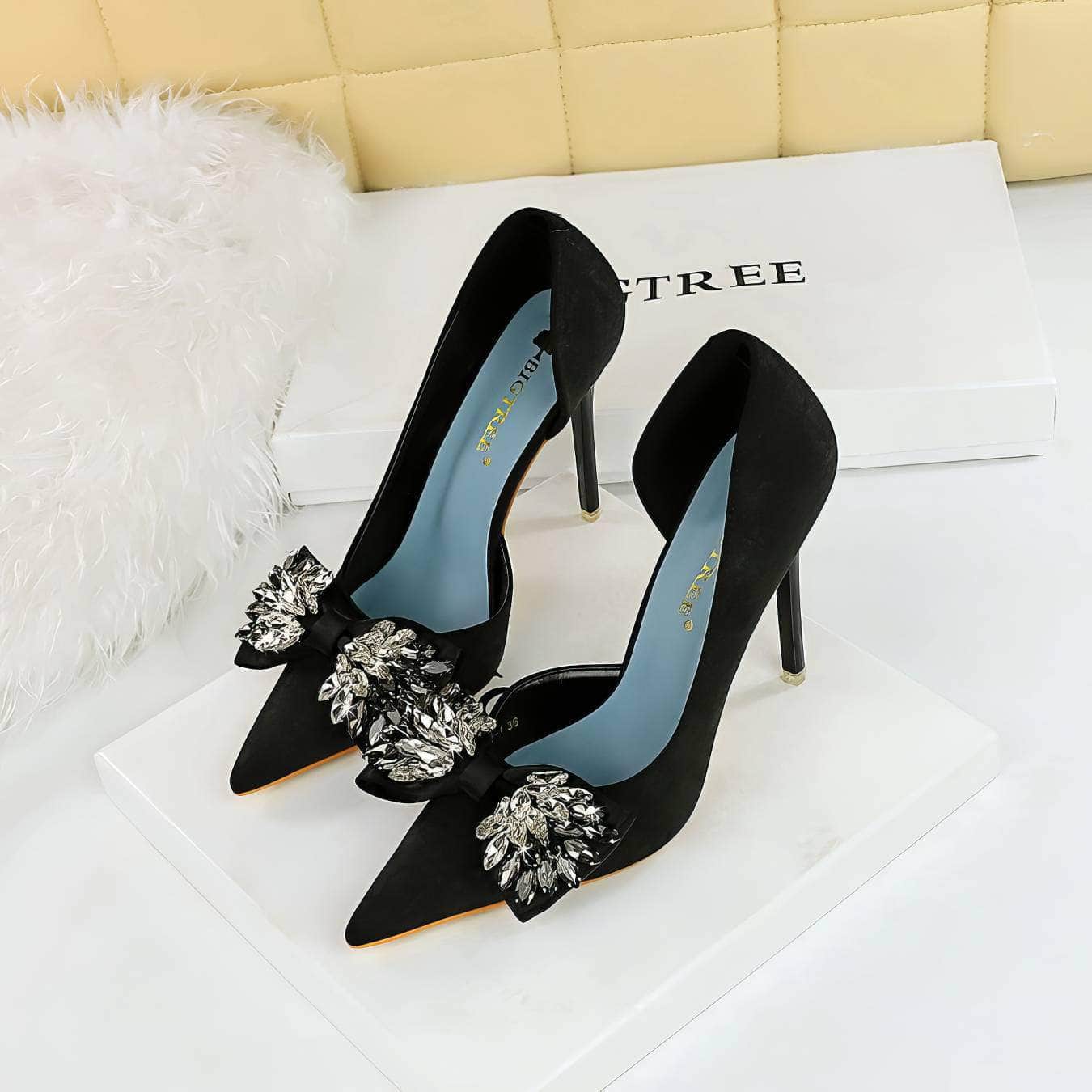 Crystal Butterfly Knot Ankle Cut Heels