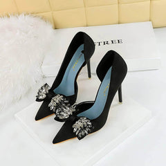 Crystal Butterfly Knot Ankle Cut Heels