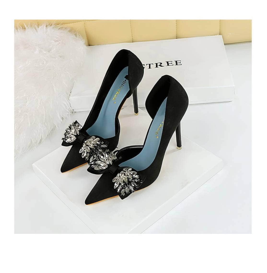 Crystal Butterfly Knot Ankle Cut Heels