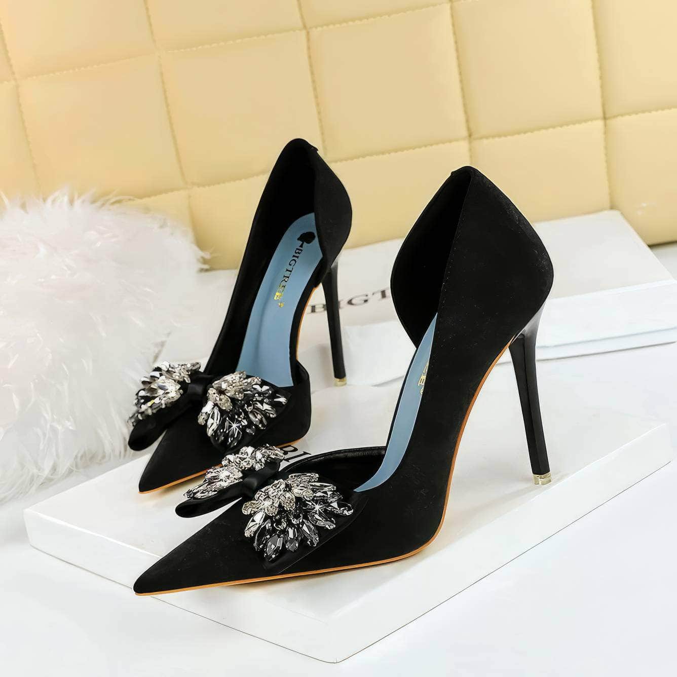 Crystal Butterfly Knot Ankle Cut Heels
