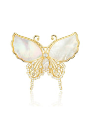 Crystal Decor Enamel Gold Butterfly Brooch White
