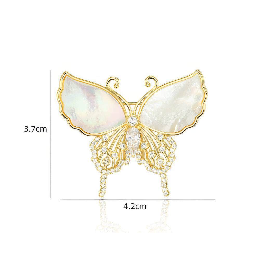 Crystal Decor Enamel Gold Butterfly Brooch White