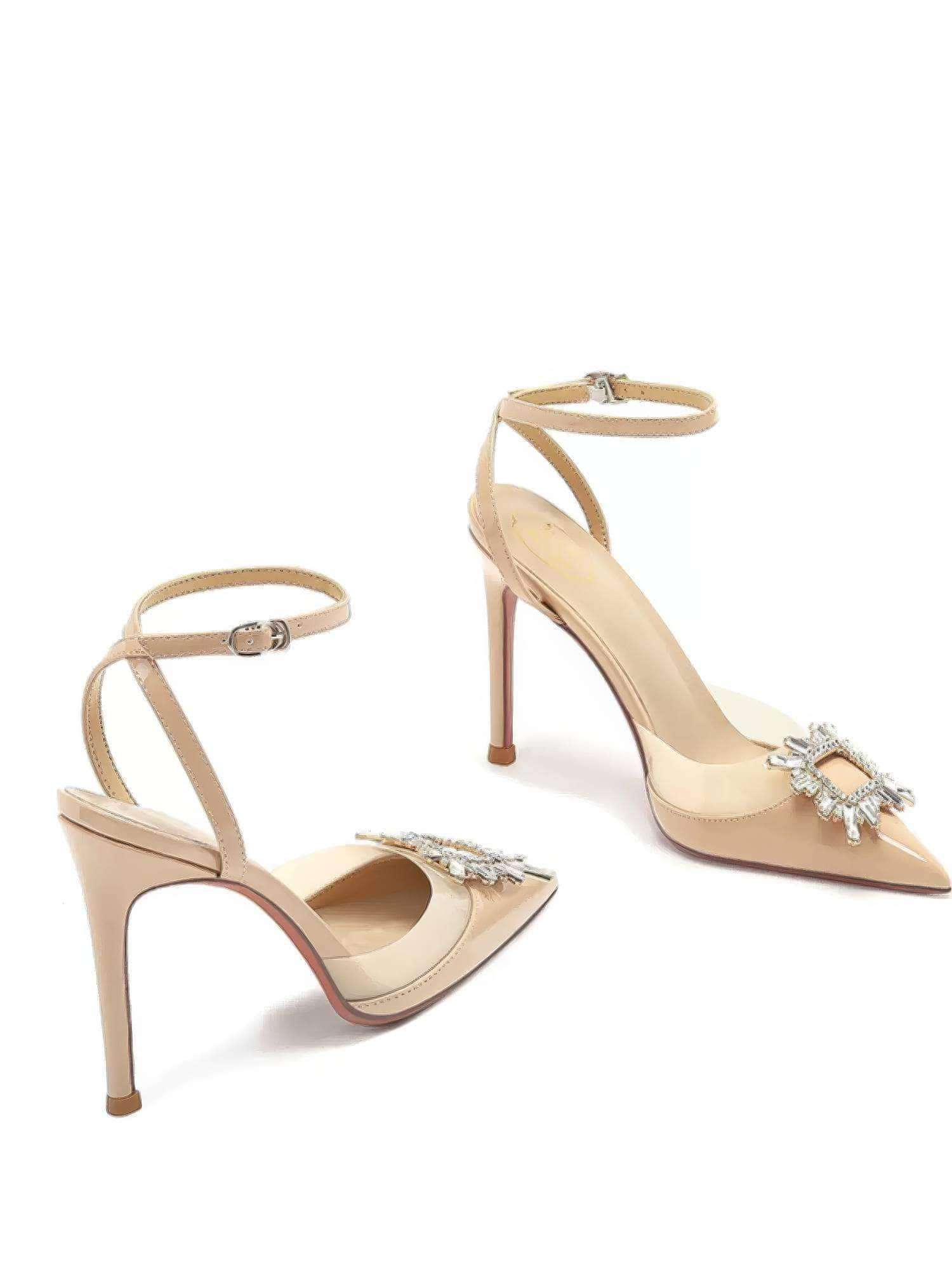 Crystal Embellished Ankle Strap Pointy Toe Heels