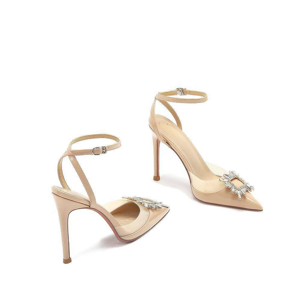 Crystal Embellished Ankle Strap Pointy Toe Heels