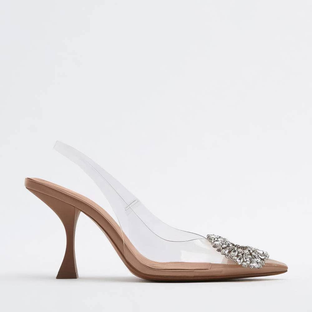 Crystal Embellished Pointy Toes Ankle Strap Heels