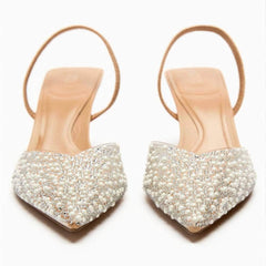 Crystal Pearl Embellished Slingback Sandal Heels