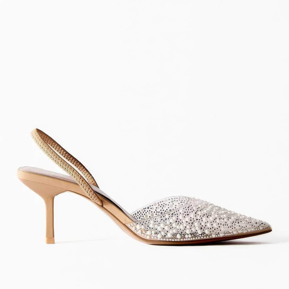 Crystal Pearl Embellished Slingback Sandal Heels