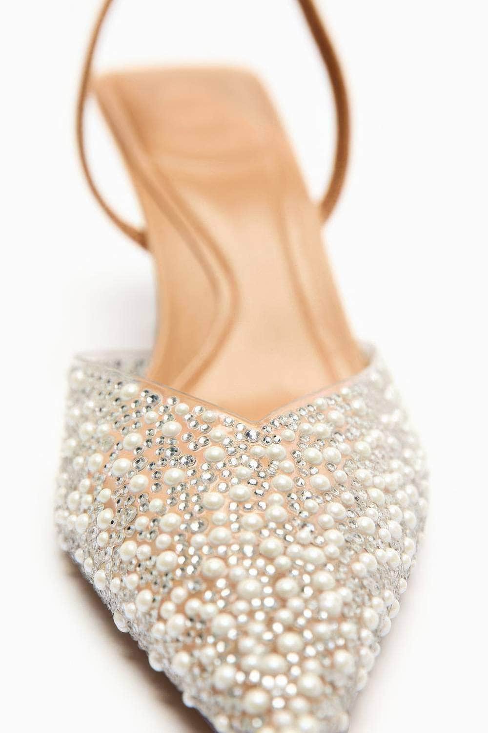 Crystal Pearl Embellished Slingback Sandal Heels