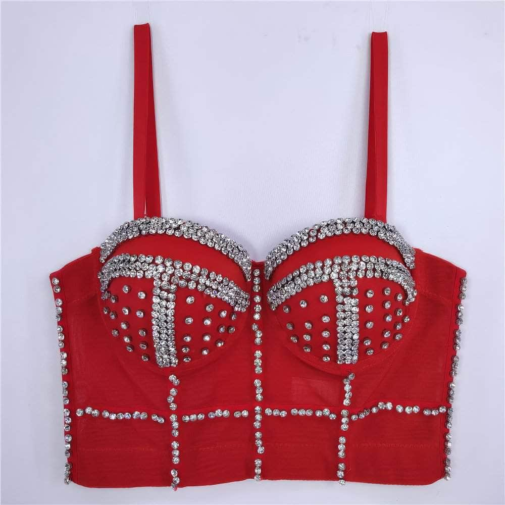 Crystal Rhinestone Decorated Cami Bustier Bralette