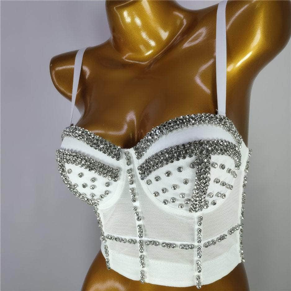 Crystal Rhinestone Decorated Cami Bustier Bralette