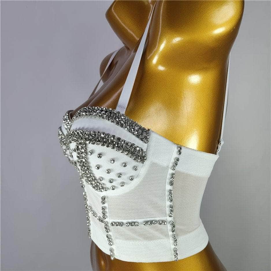 Crystal Rhinestone Decorated Cami Bustier Bralette