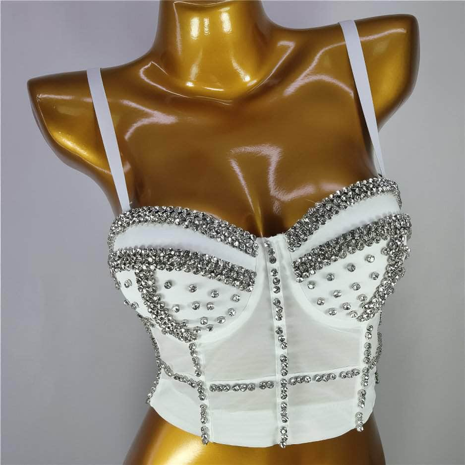 Crystal Rhinestone Decorated Cami Bustier Bralette