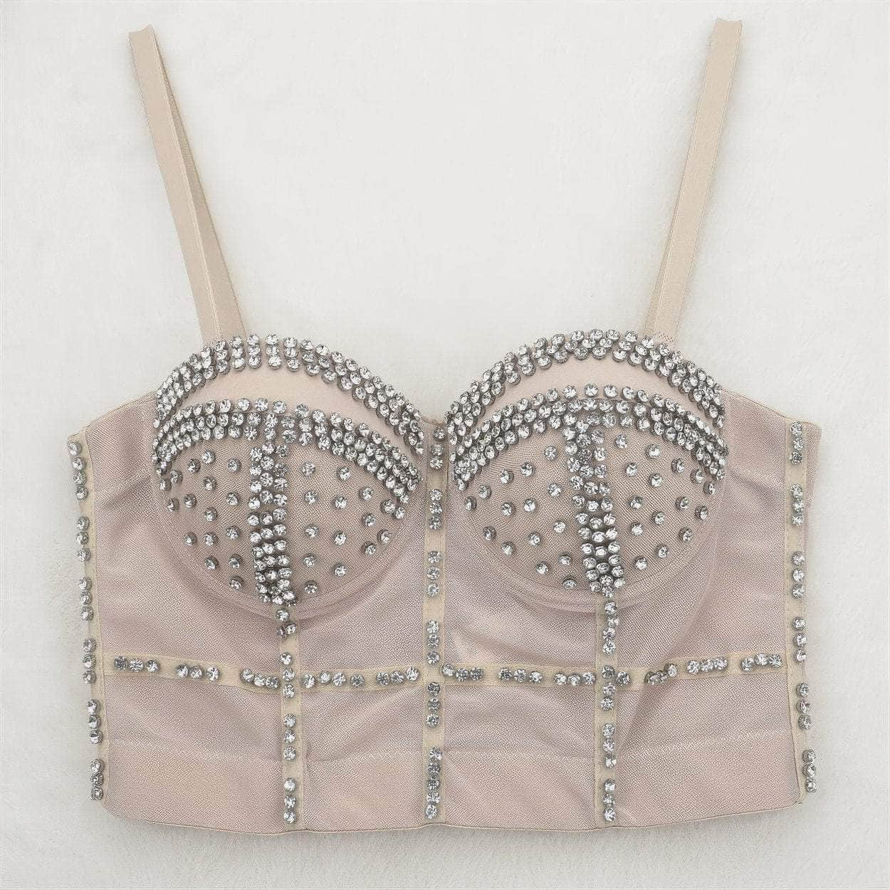 Crystal Rhinestone Decorated Cami Bustier Bralette