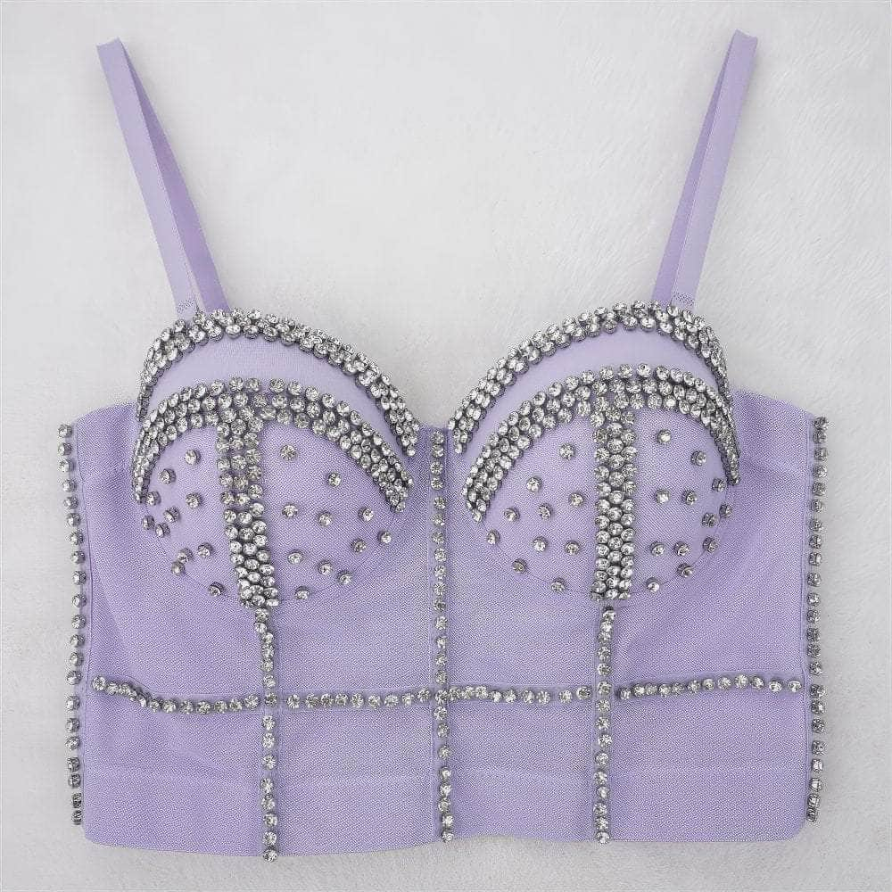 Crystal Rhinestone Decorated Cami Bustier Bralette