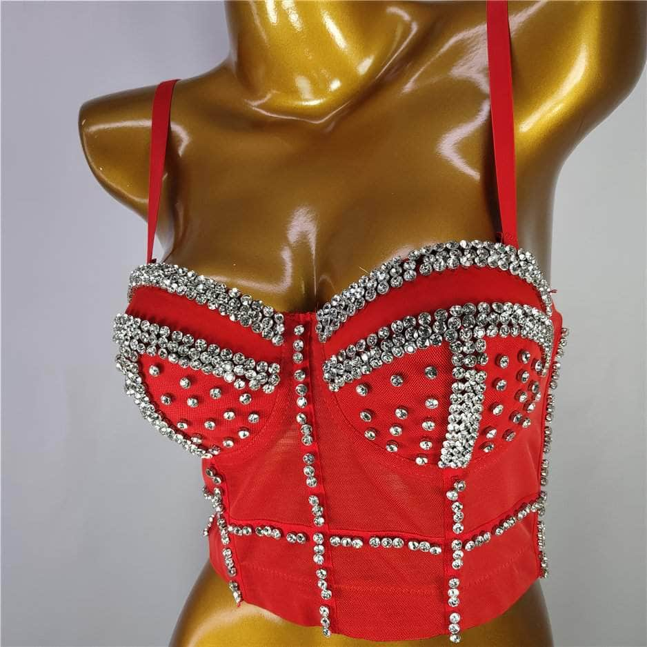 Crystal Rhinestone Decorated Cami Bustier Bralette