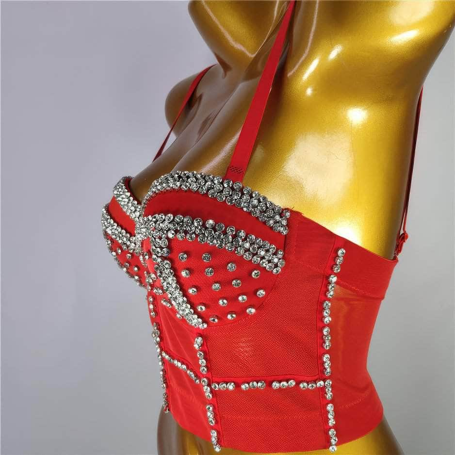 Crystal Rhinestone Decorated Cami Bustier Bralette