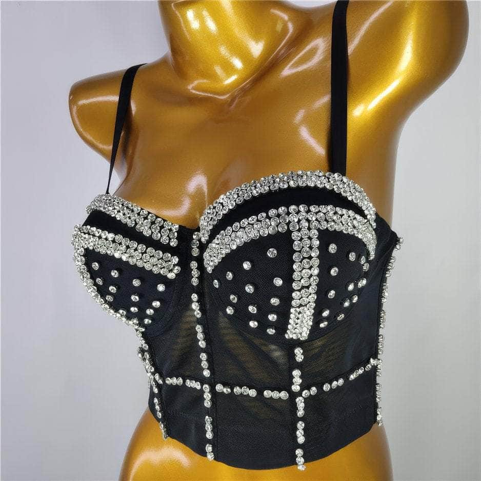 Crystal Rhinestone Decorated Cami Bustier Bralette