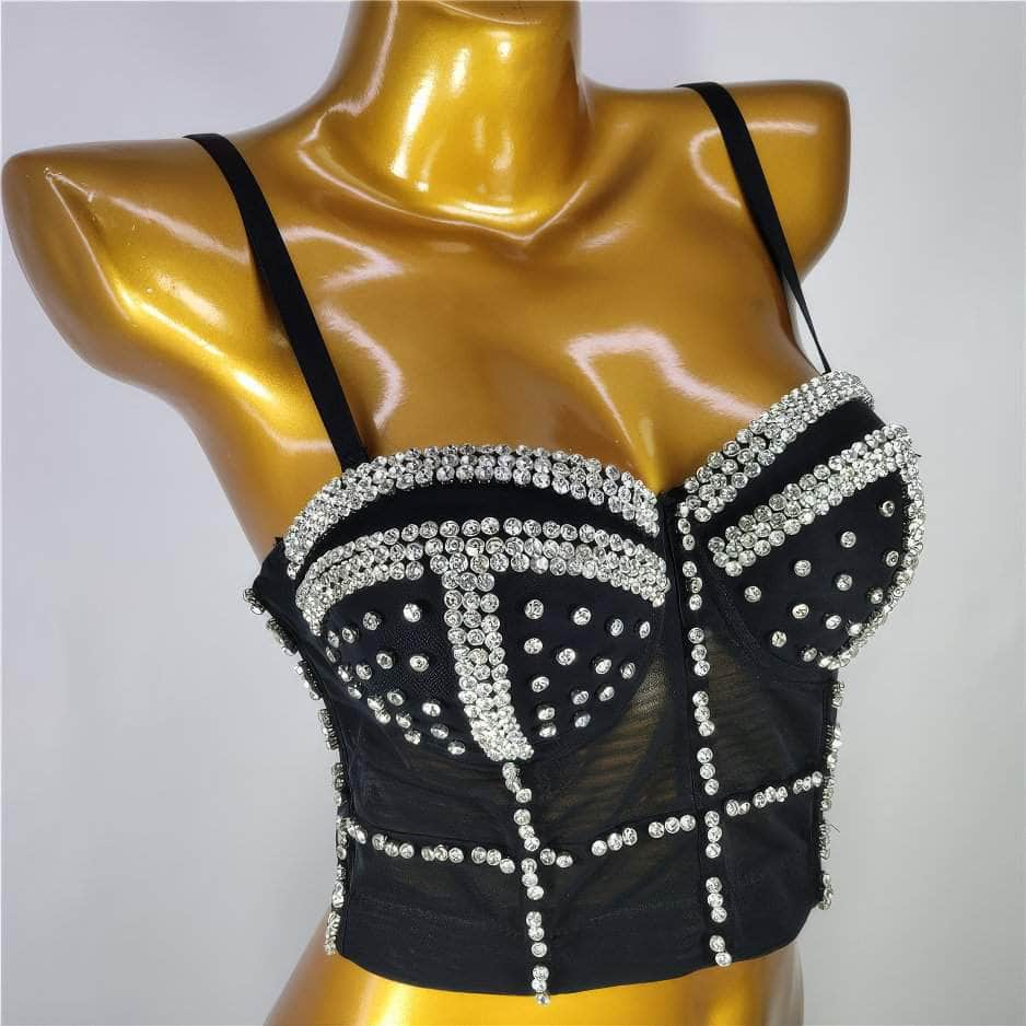 Crystal Rhinestone Decorated Cami Bustier Bralette