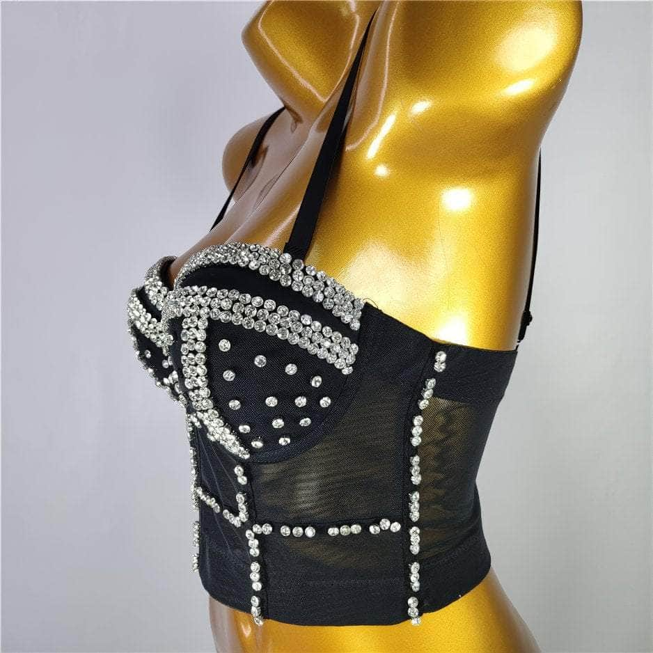 Crystal Rhinestone Decorated Cami Bustier Bralette