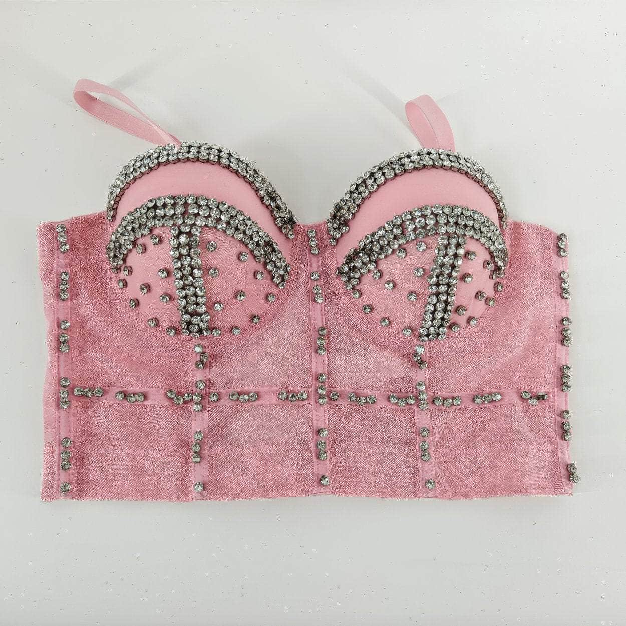 Crystal Rhinestone Decorated Cami Bustier Bralette S / Pink