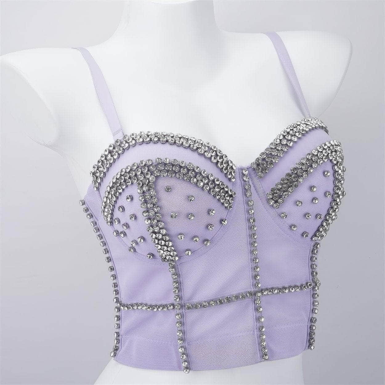Crystal Rhinestone Decorated Cami Bustier Bralette S / Purple