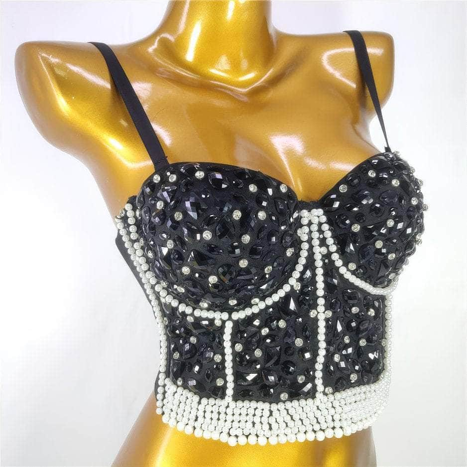 Crystal Rhinestone-Encrusted Beaded Bralette