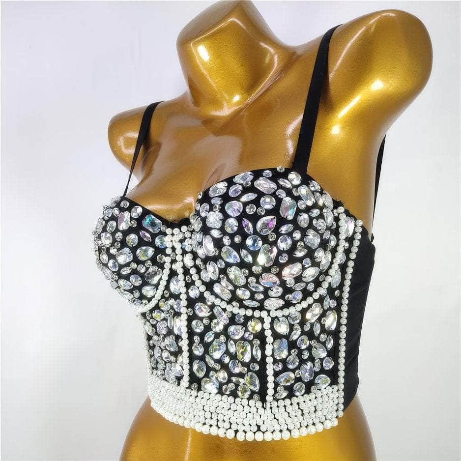 Crystal Rhinestone-Encrusted Beaded Bralette