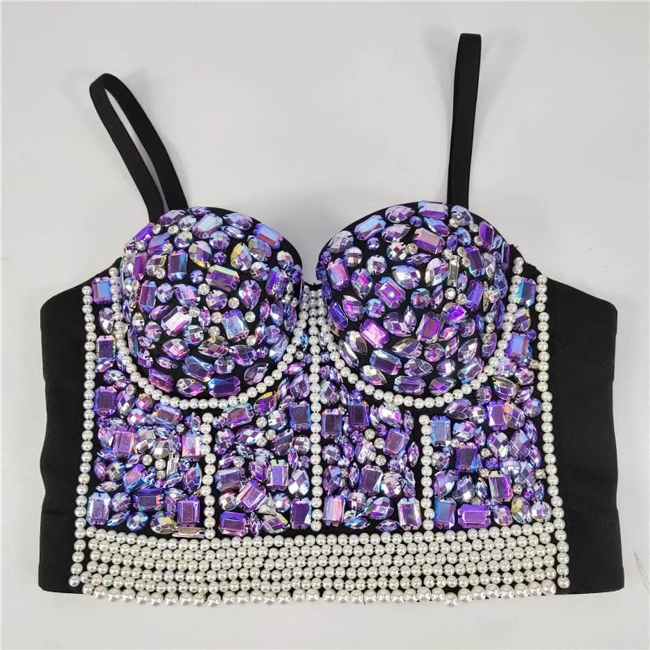 Crystal Rhinestone Pearl Bead Bustier Bralette