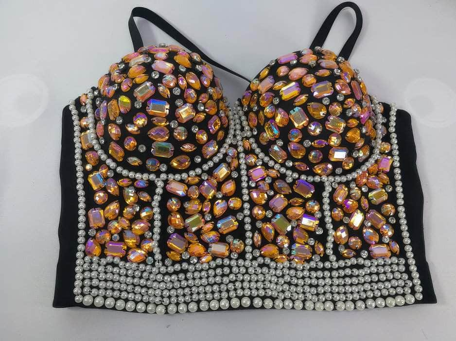 Crystal Rhinestone Pearl Bead Bustier Bralette