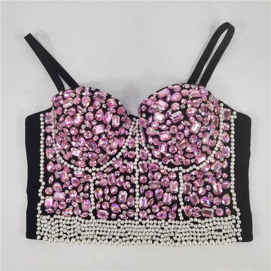 Crystal Rhinestone Pearl Bead Bustier Bralette