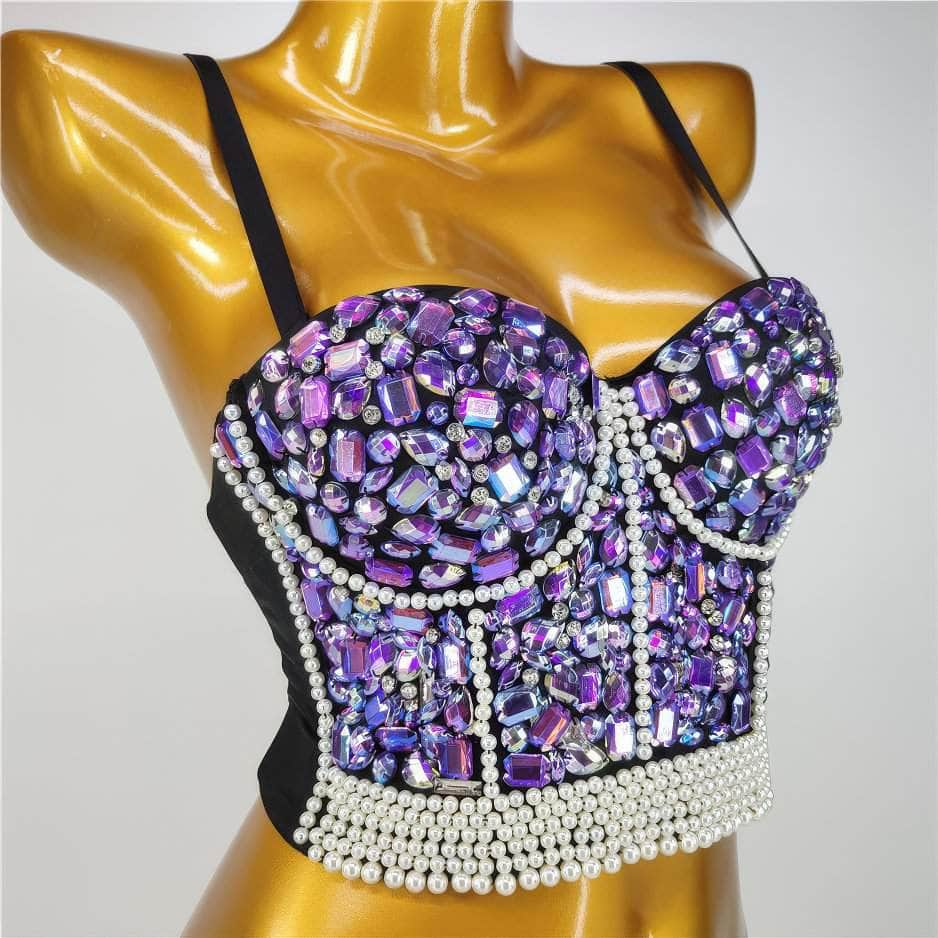 Crystal Rhinestone Pearl Bead Bustier Bralette